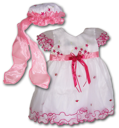 Little Girl Pink Party Dress and Hat - Click Image to Close